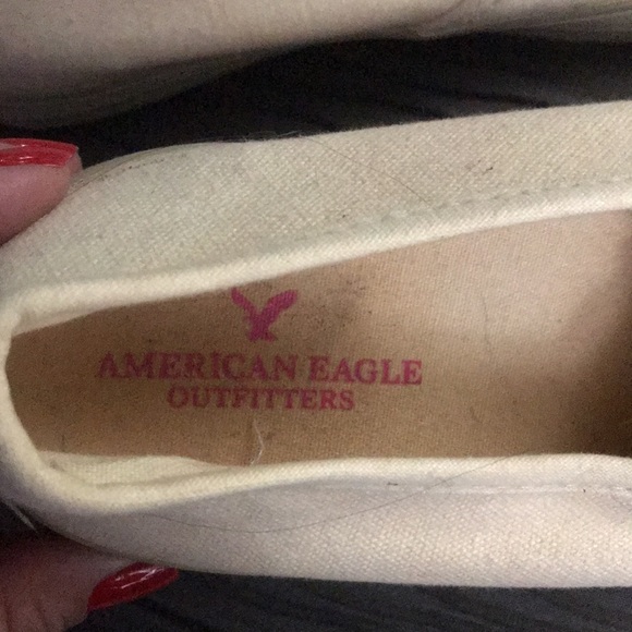 American Eagle white sneaker slides 6 canvas beach coastal slip on flats - Picture 4 of 6